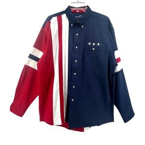 VTG Wrangler Western Shirt Men L Patriotic American Stars Stripes Red White Blue